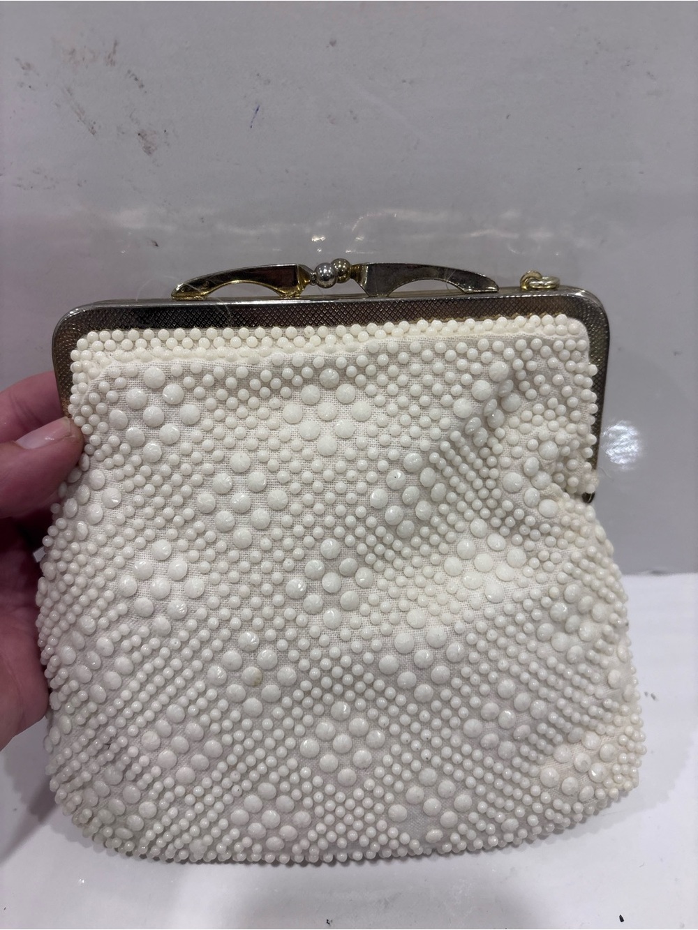 Vintage Classic Ivory Beaded Frame Clutch
